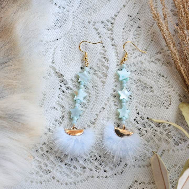 Prairie Sage Beadwork Dyed Mother of Pearl Star & Mink Drop Earrings