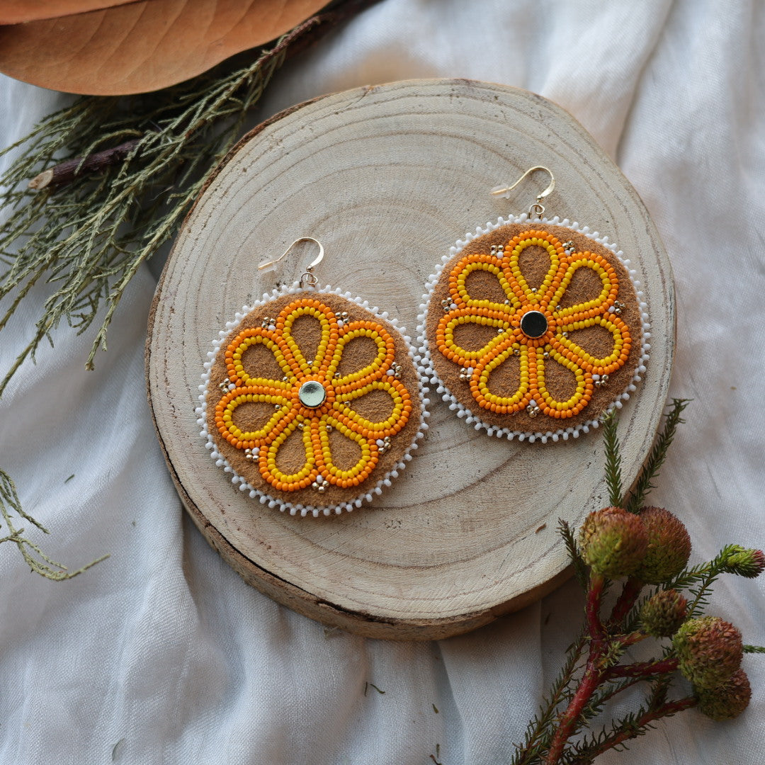 Boreal Forest Beads Floral Beaded Moose Hide Earrings