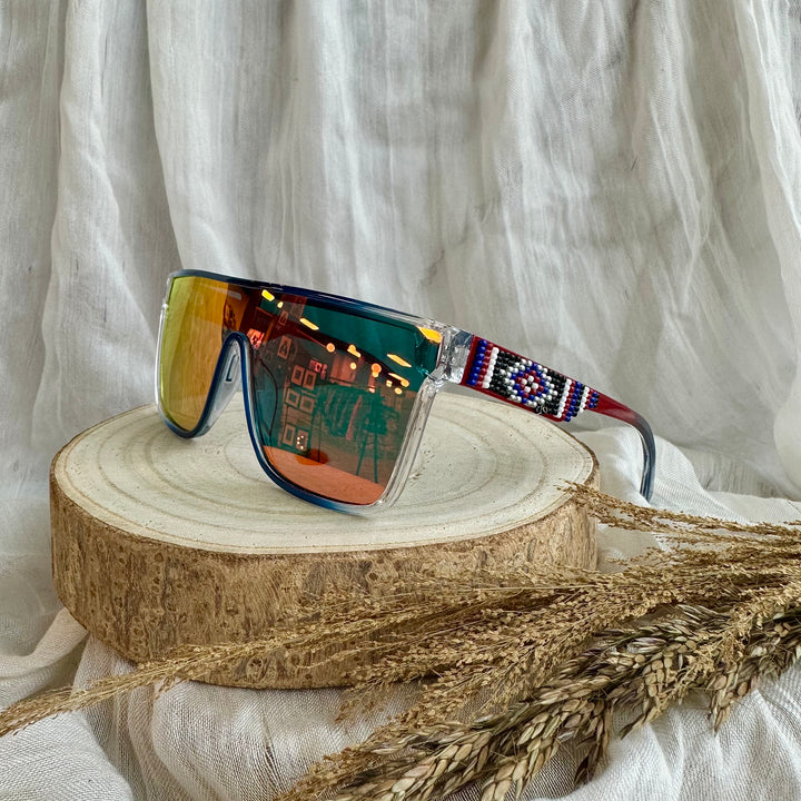 Rebelina Red & Blue Ombre Shield Beaded Sunglasses