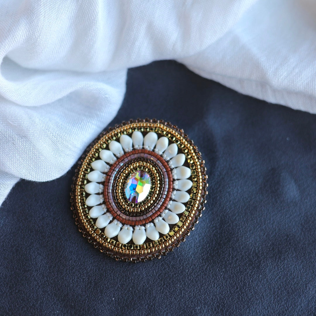 Beth Rose Designs Dark Bronze Beaded Elk Tooth Hybrid Brooch