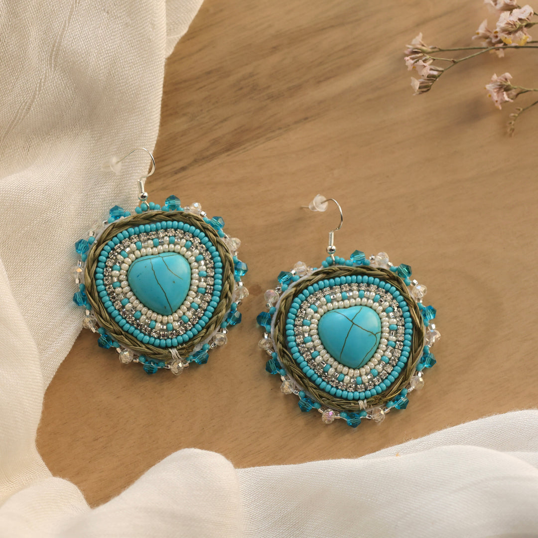 Nikki P. Braided Sweetgrass Beaded Heart Earrings