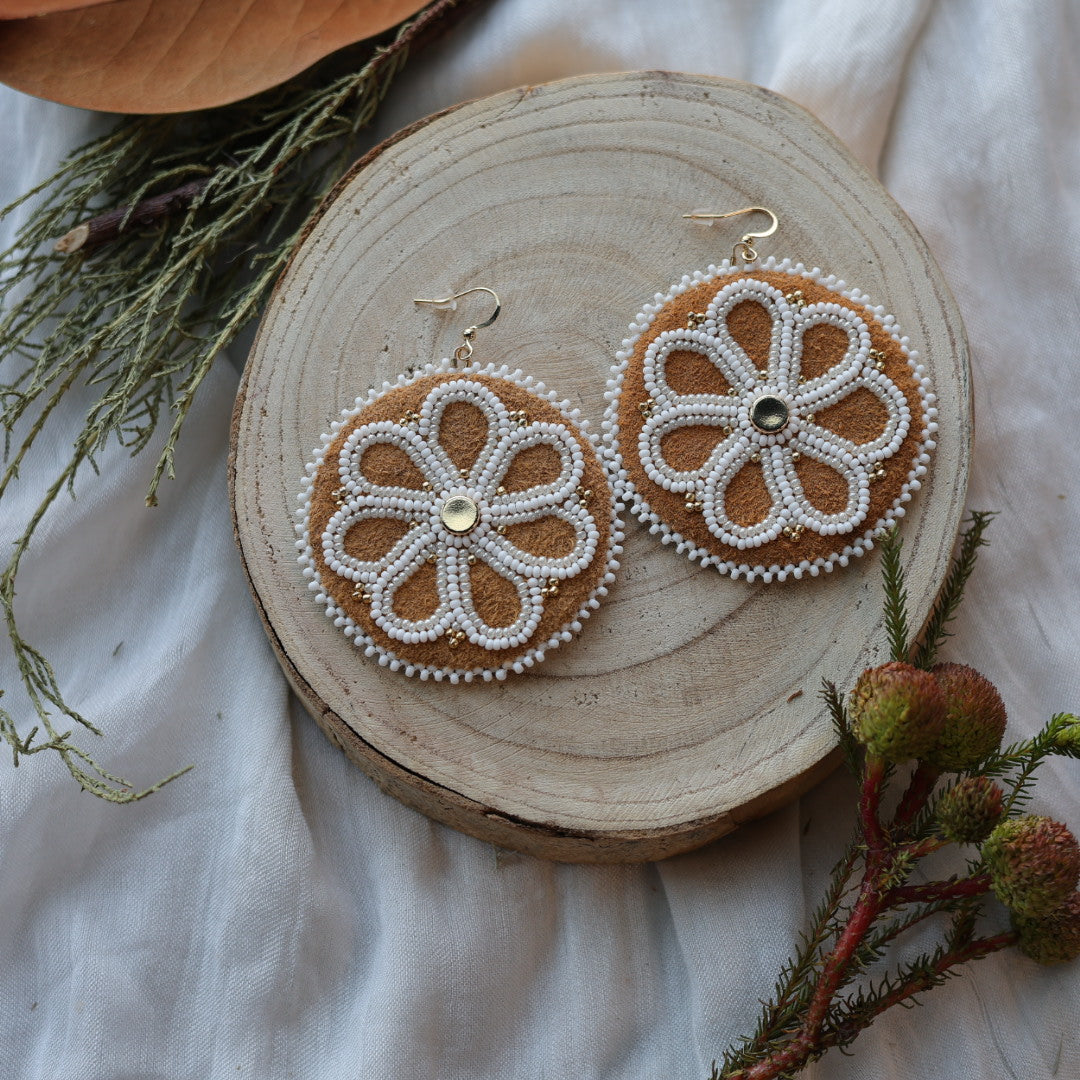 Boreal Forest Beads Floral Beaded Moose Hide Earrings