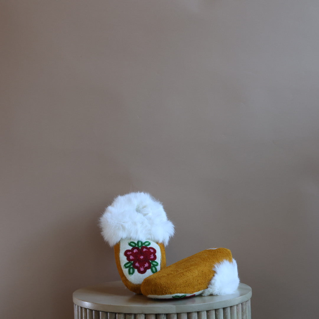 Emily J. Red 3-Petal Floral Moose Hide Moccasins