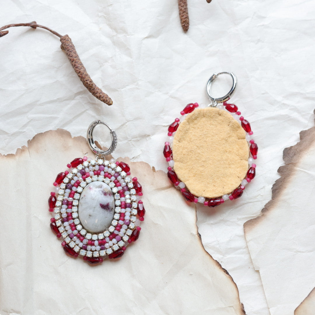 TLee Beads Pink Tourmaline in Quartz Beaded Earrings