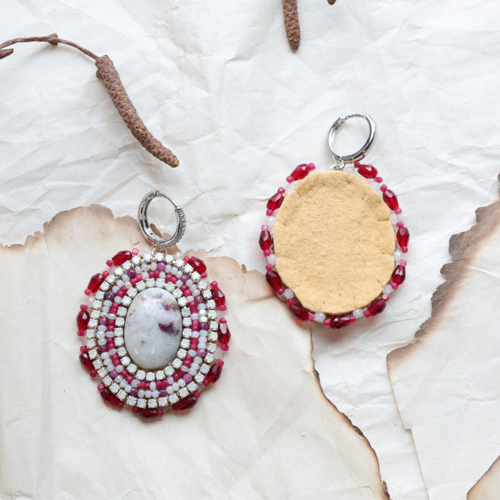 TLee Beads Pink Tourmaline in Quartz Beaded Earrings