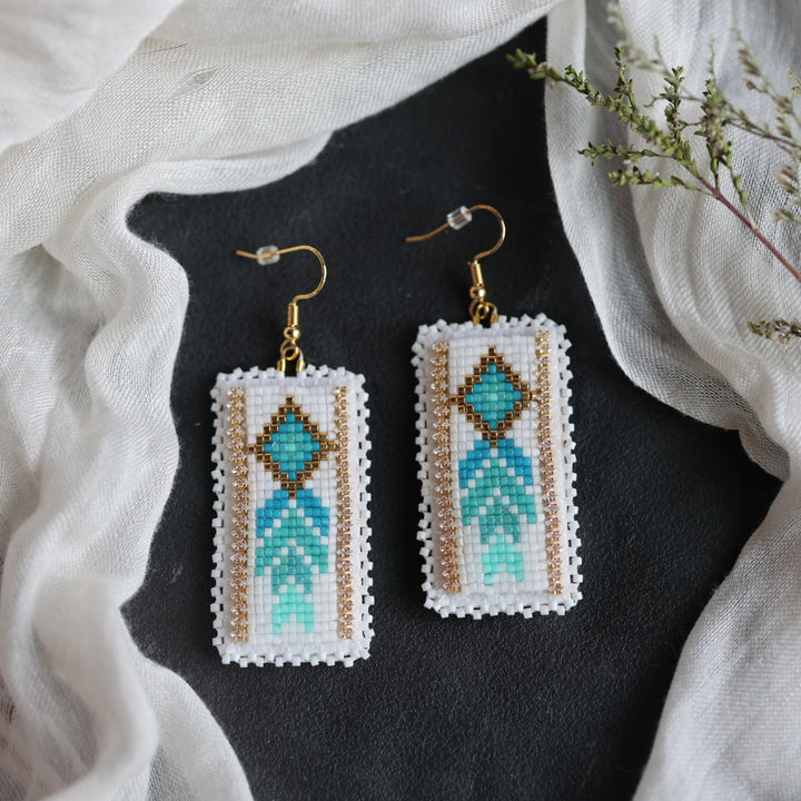 Beth Rose Designs Teal &amp; Gold Loomed Earrings