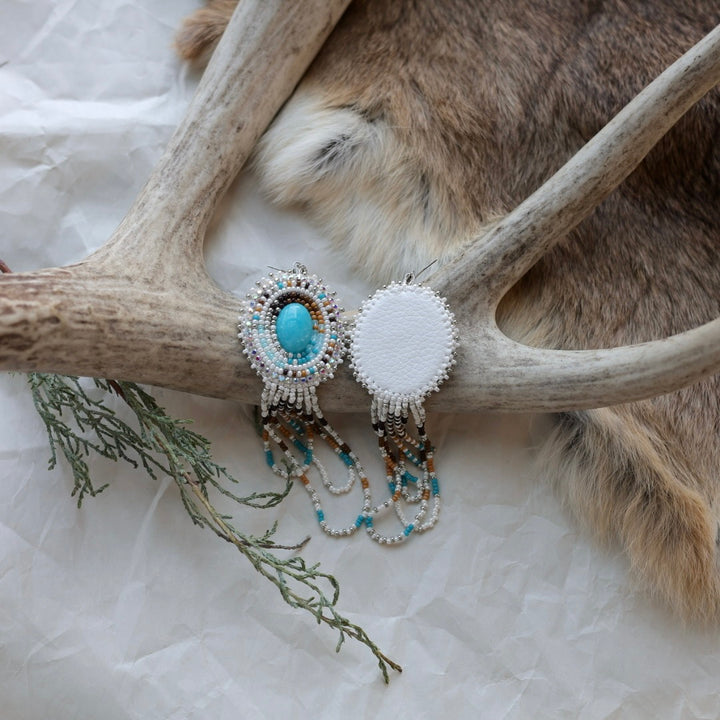 Keegan W. Teal & Brown Drop Earrings With Looping Fringe Detail
