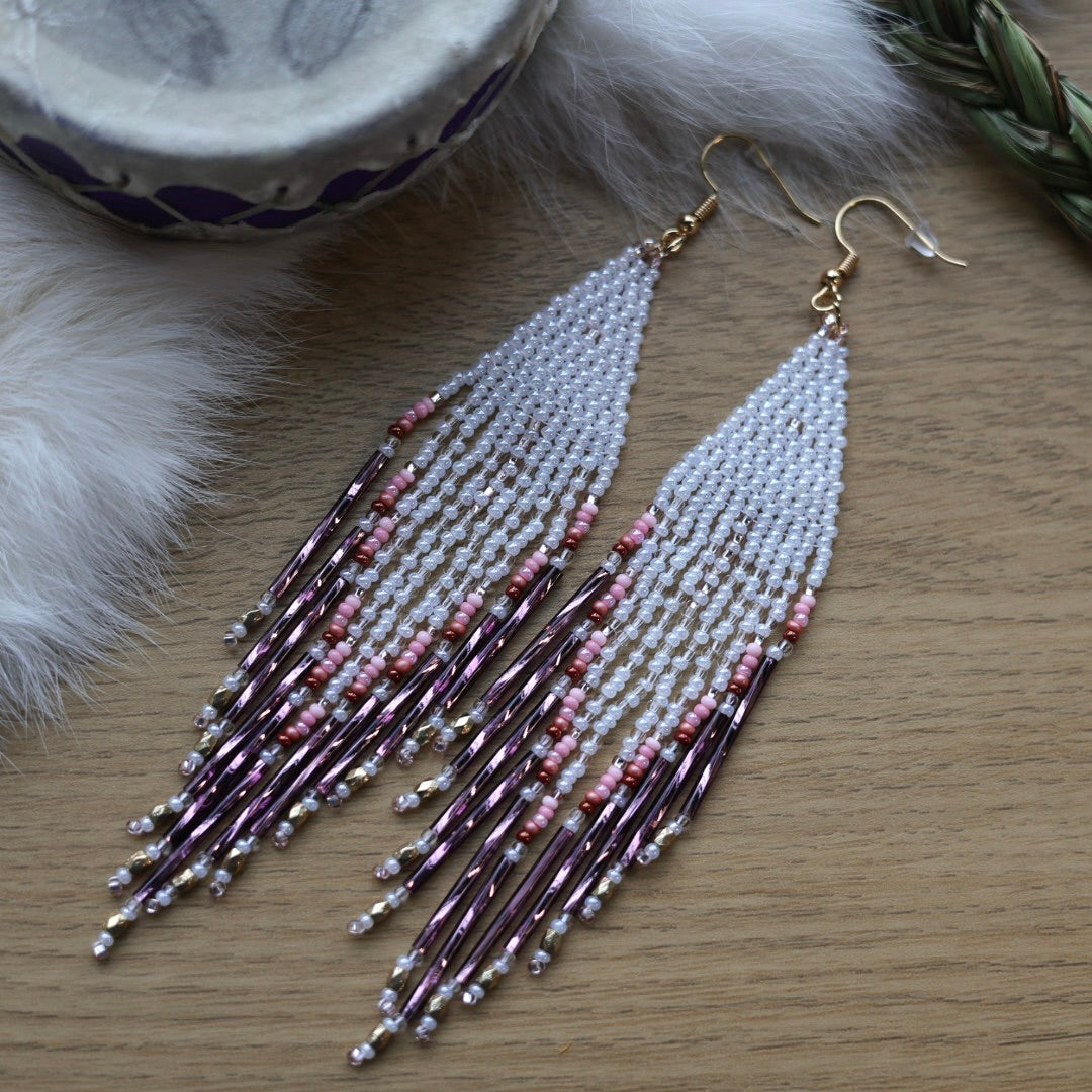 Clear Sky Woman Bugle Fringe Earrings