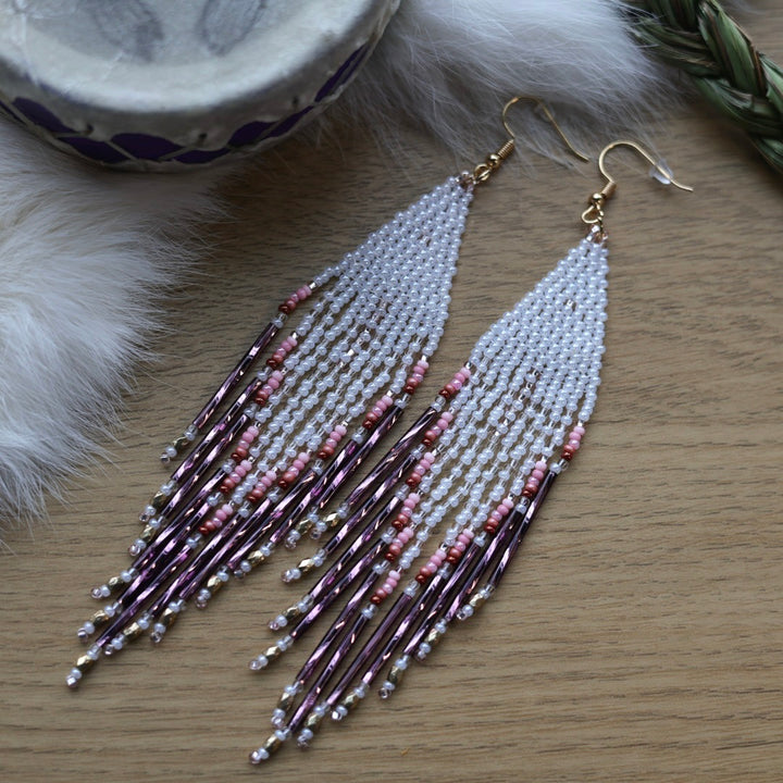 Clear Sky Woman Bugle Fringe Earrings