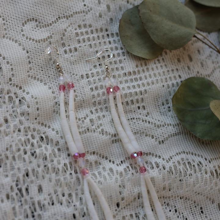 Prairie Sage Beadwork Looping Dentalium Drop Earrings