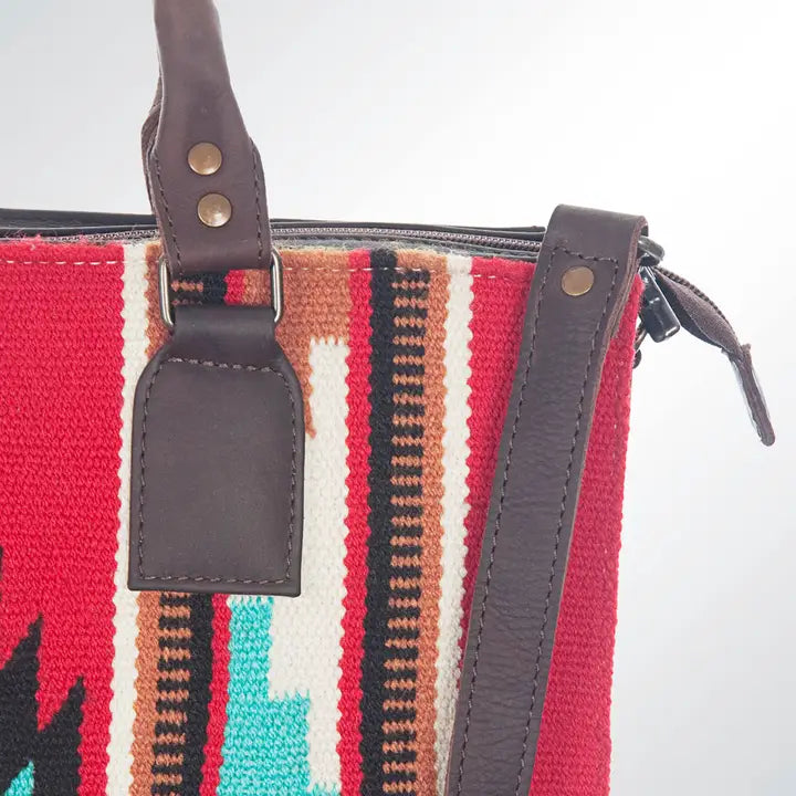 LS Western Red Saddle Blanket &amp; Genuine Leather Tote Bag