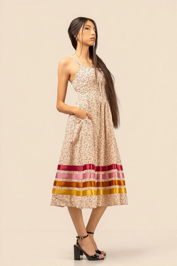 B. YELLOWTAIL Corset Midi Ribbon Dress- Pink
