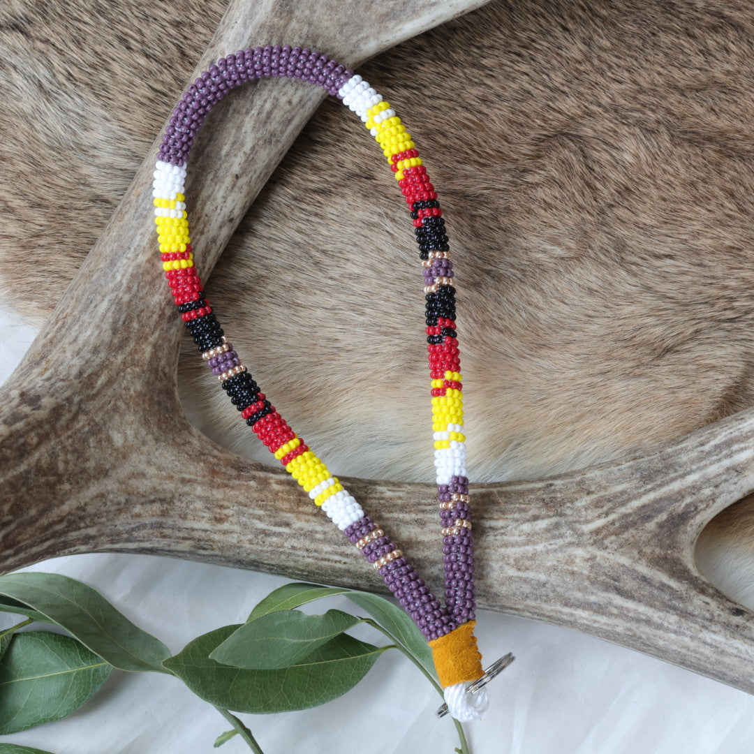 Keegan W. Medicine Striped Beaded Wrist Lanyard