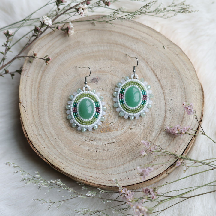 Sweetgrass Woman Creations Green Aventurine Beaded Earrings