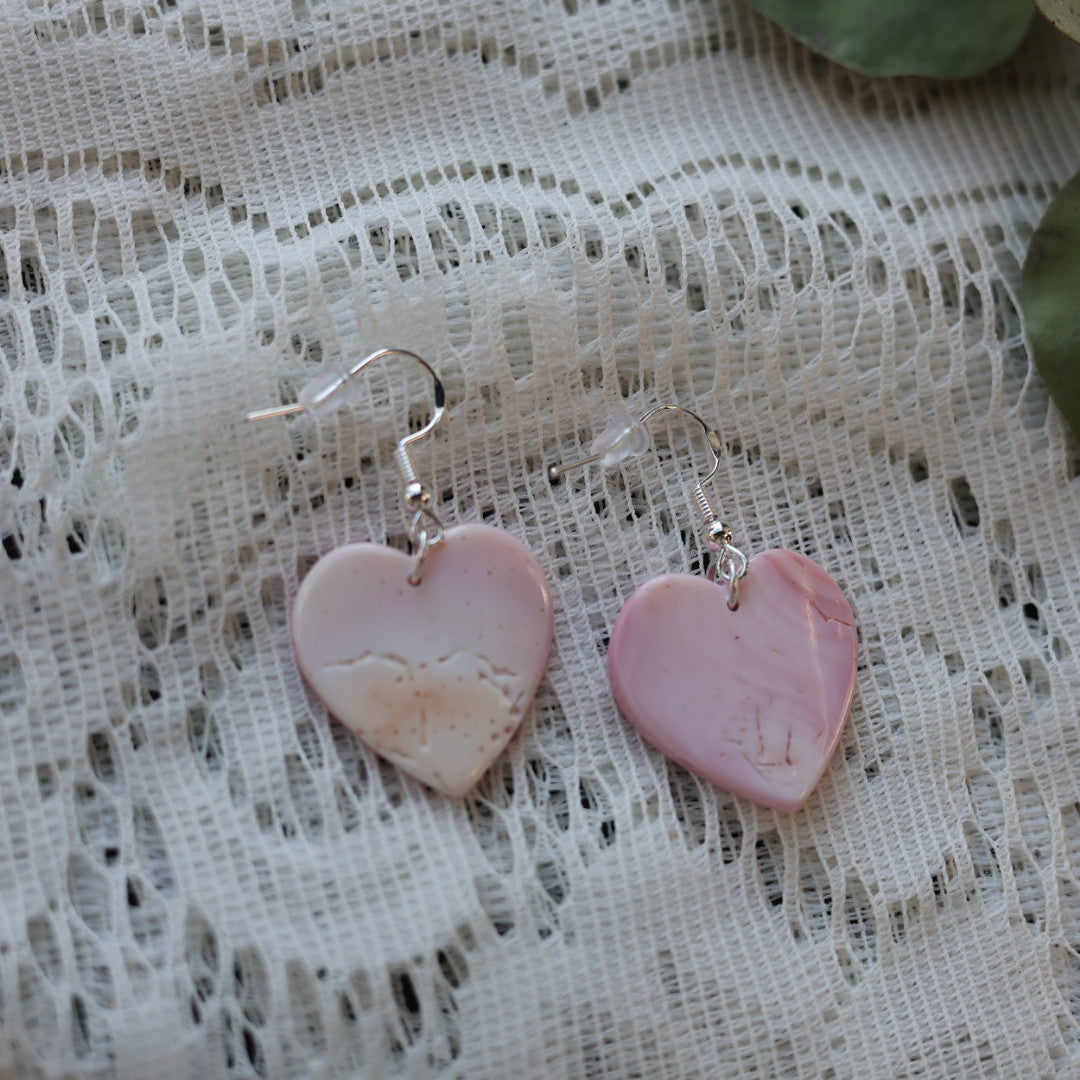 Prairie Sage Beadwork Heart-Shaped Conch Shell Drop Earrings