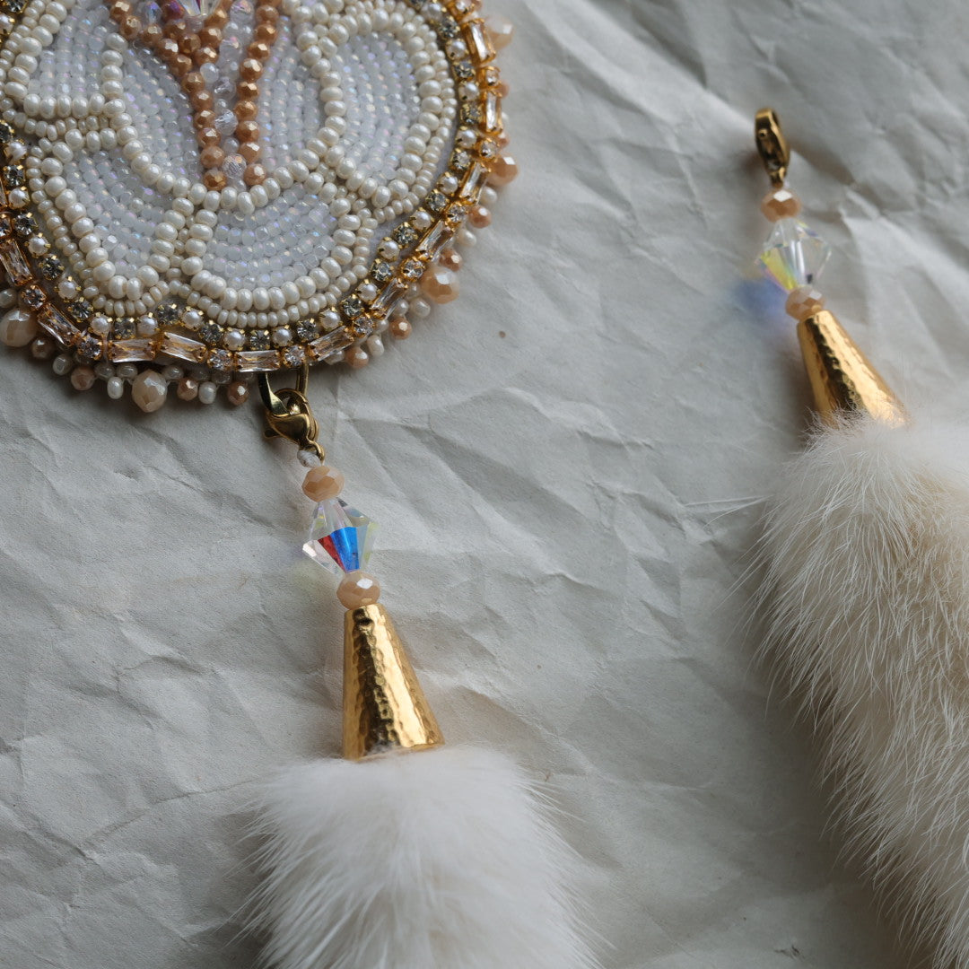 TLee Beads White Rose & Mink Beaded Convertible Earrings