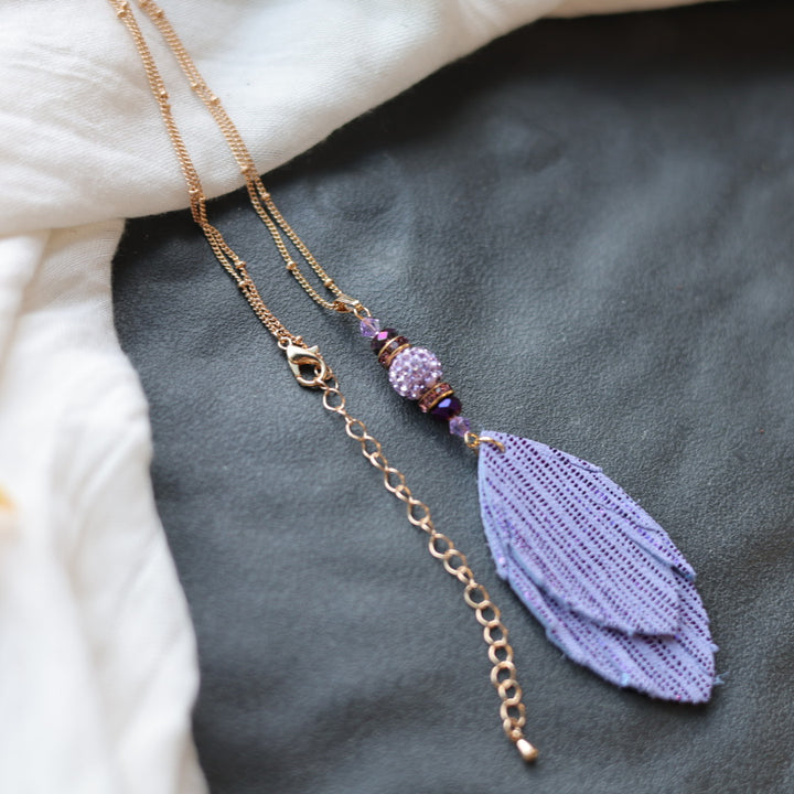 Beth Rose Designs Purple Leather Feather Earring & Necklace Set