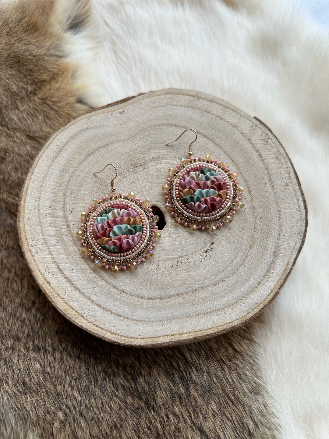 Prairie Moon Ruffle Clay Beaded Earrings