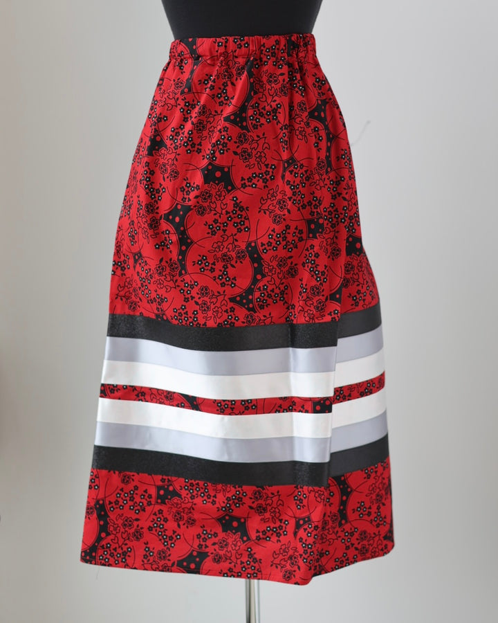 Adeline C. Red & Black Floral Ribbon Skirt