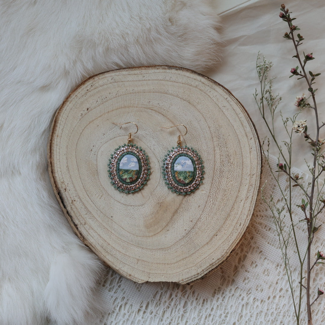 Prairie Moon Prairie Scene Clay Beaded Earrings