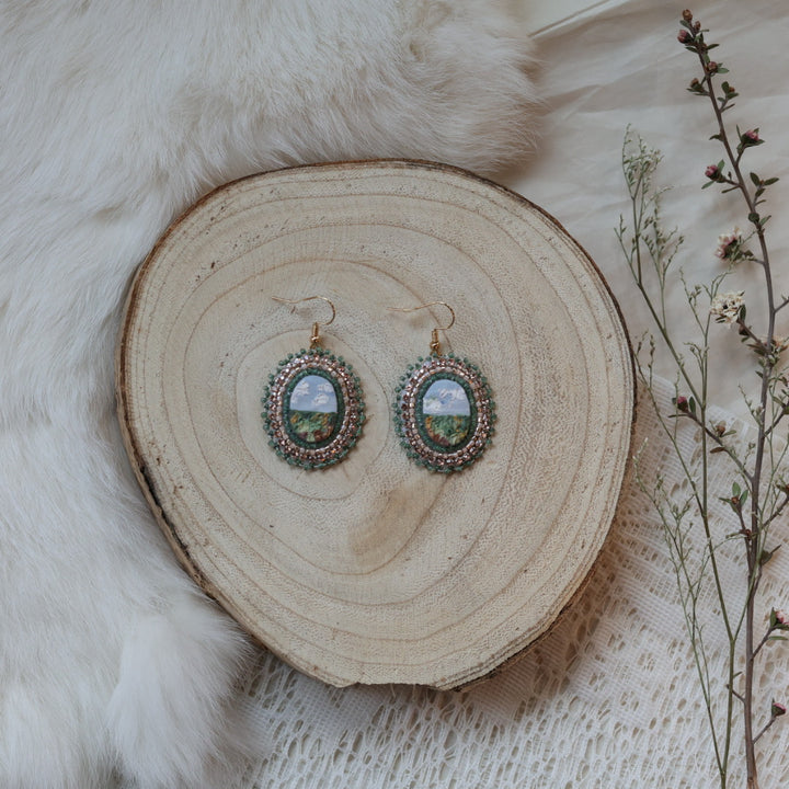 Prairie Moon Prairie Scene Clay Beaded Earrings