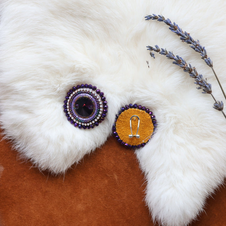 Faye's Beadiful Creations Round Purple Gem Beaded Earrings