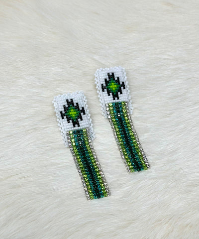 Beth Rose Designs Green Diamond Pattern with Fringe Earrings
