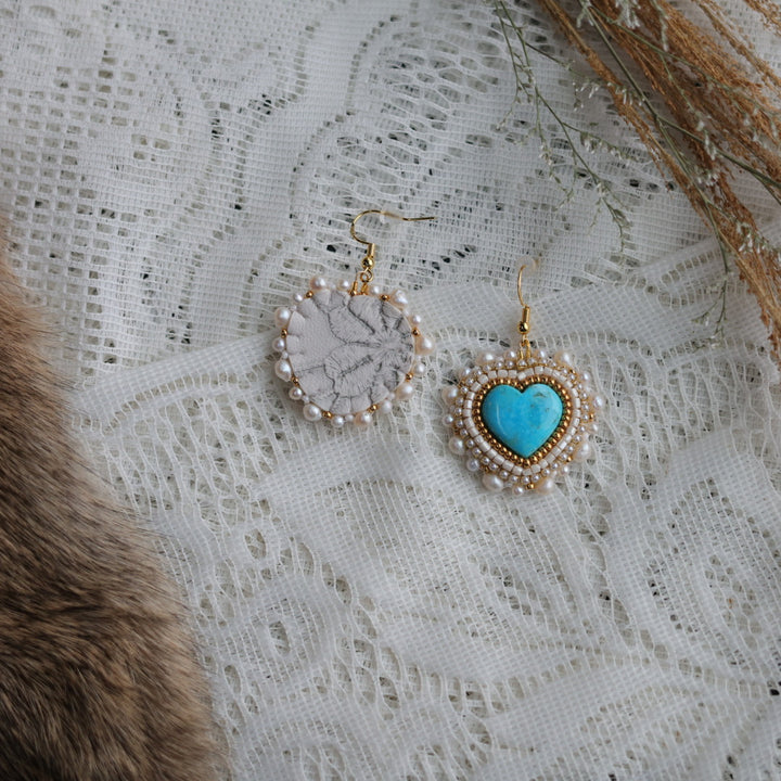 Prairie Sage Beadwork Turquoise Heart Beaded Earrings