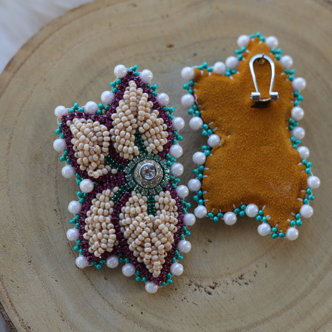 Mercedes G. Cream Raised Half Floral Earrings