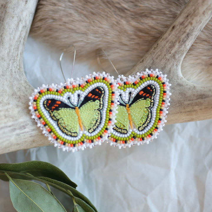 Keegan W. Green Embroidered Butterfly Earrings