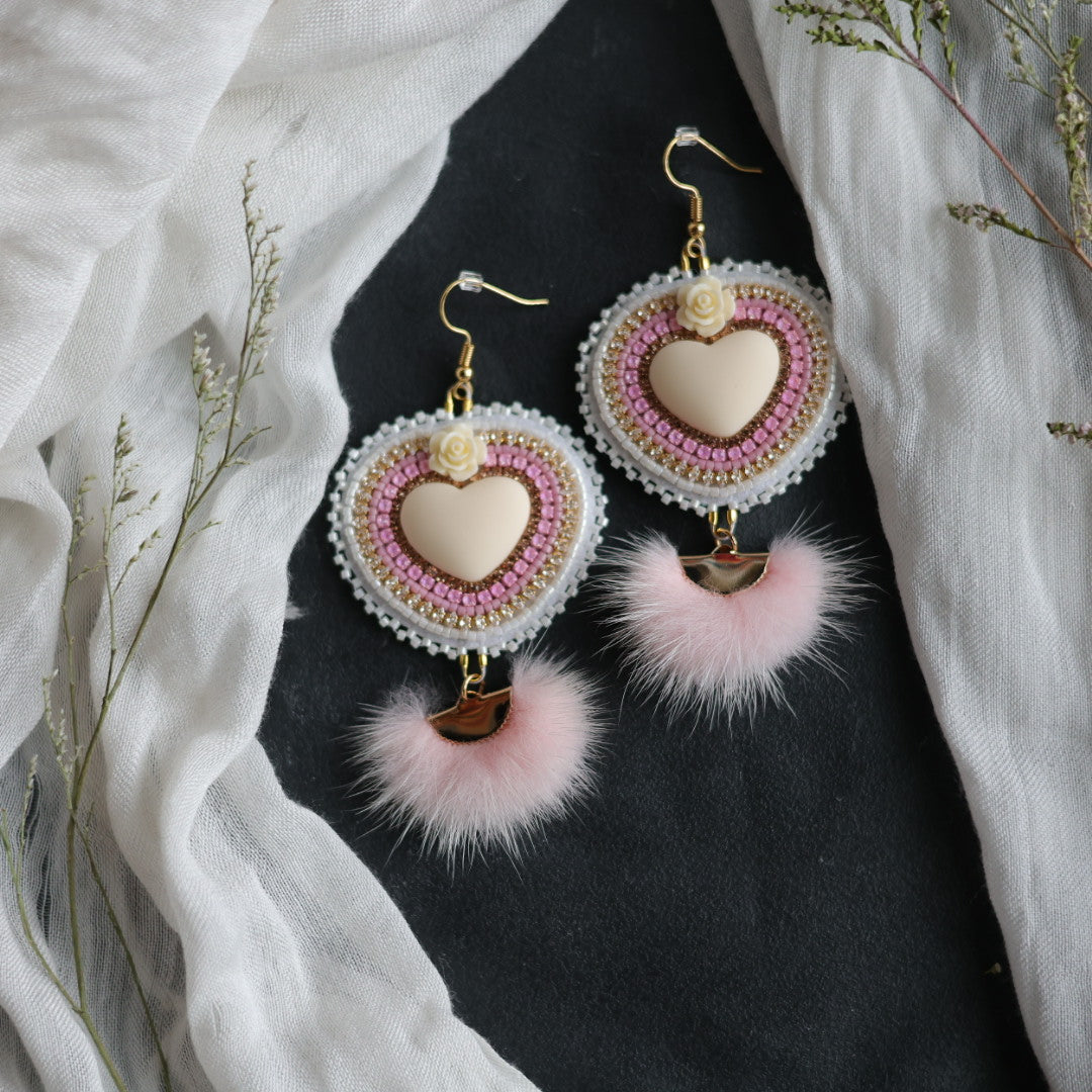 Beth Rose Designs Beaded Heart &amp; Mink Drop Earrings