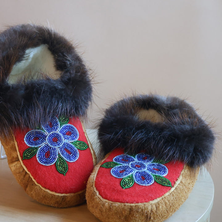 Emily J. Felt & Blue Floral Moose Hide Moccasins