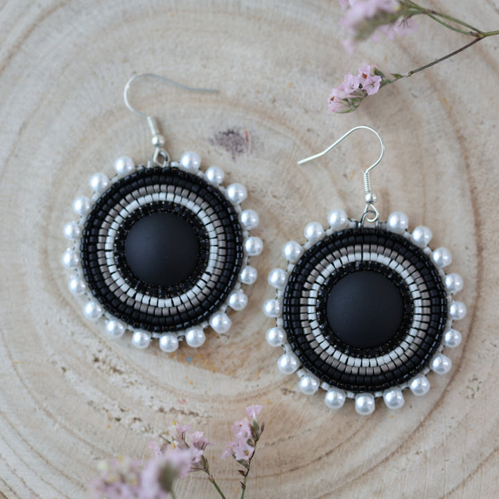 Sweetgrass Woman Creations Greyscale Beaded Earrings