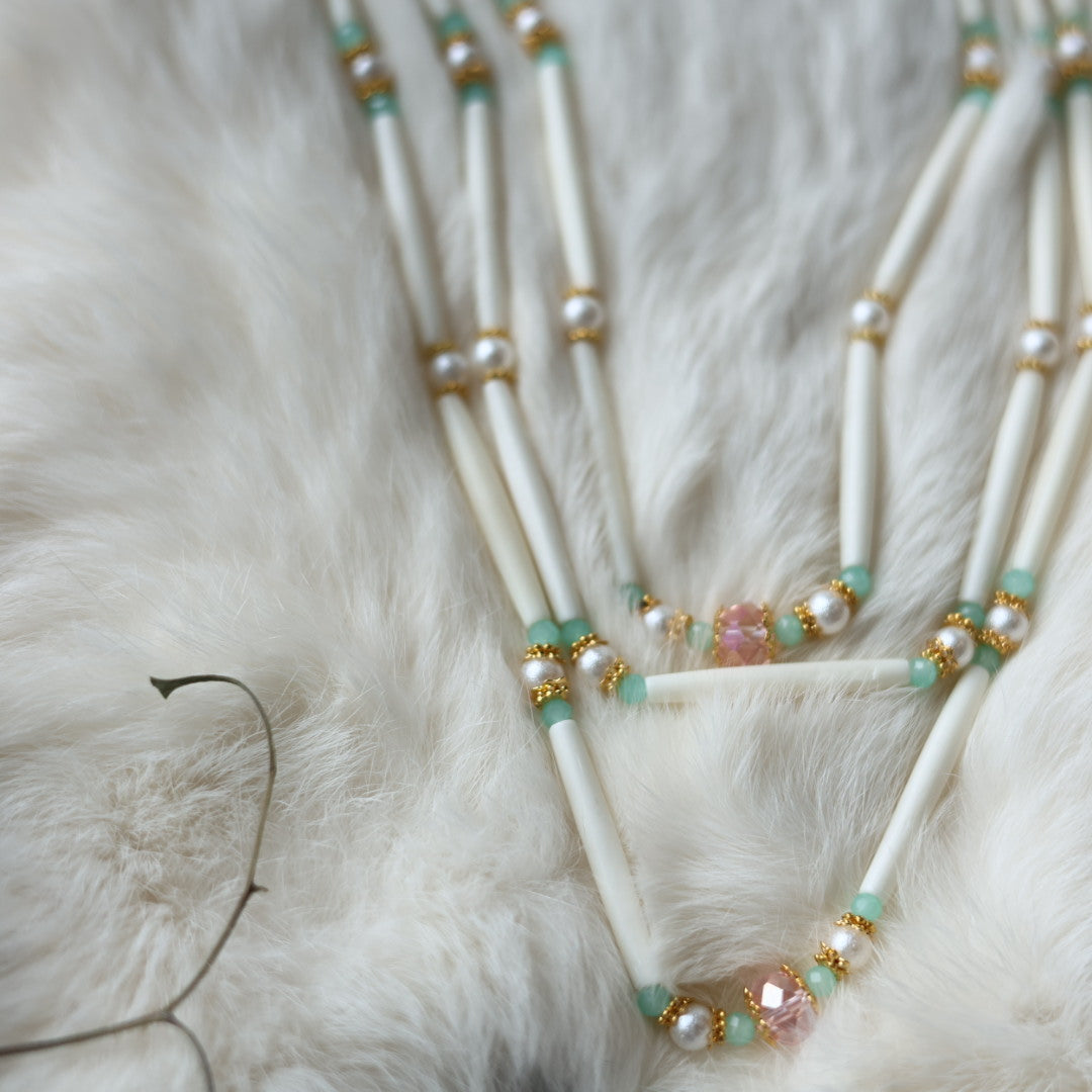 Kristina Cardinal Mint Beaded Earrings & Necklace