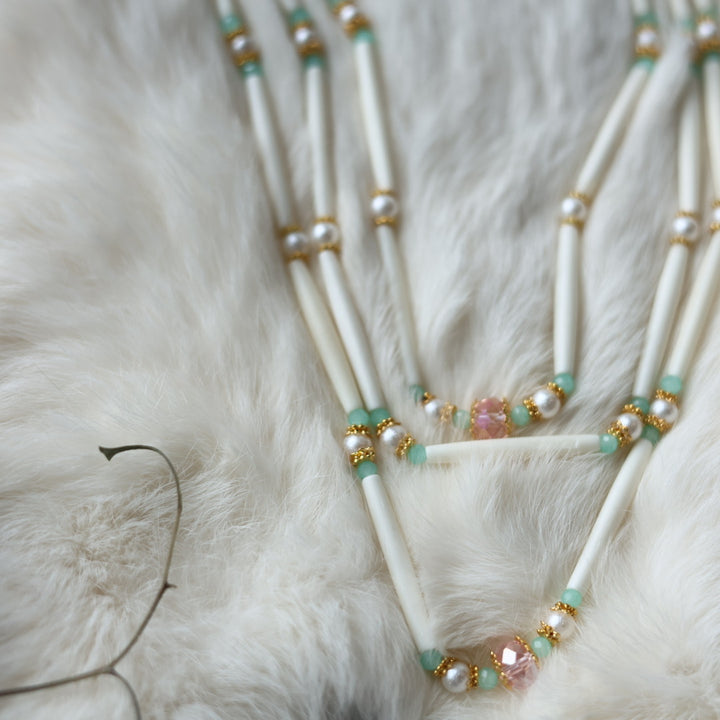 Kristina Cardinal Mint Beaded Earrings & Necklace