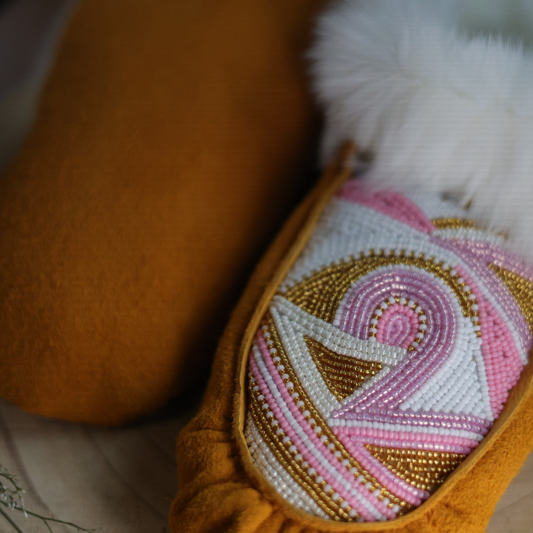 Moccasin Mama Pink Dimensions Beaded Moccasins
