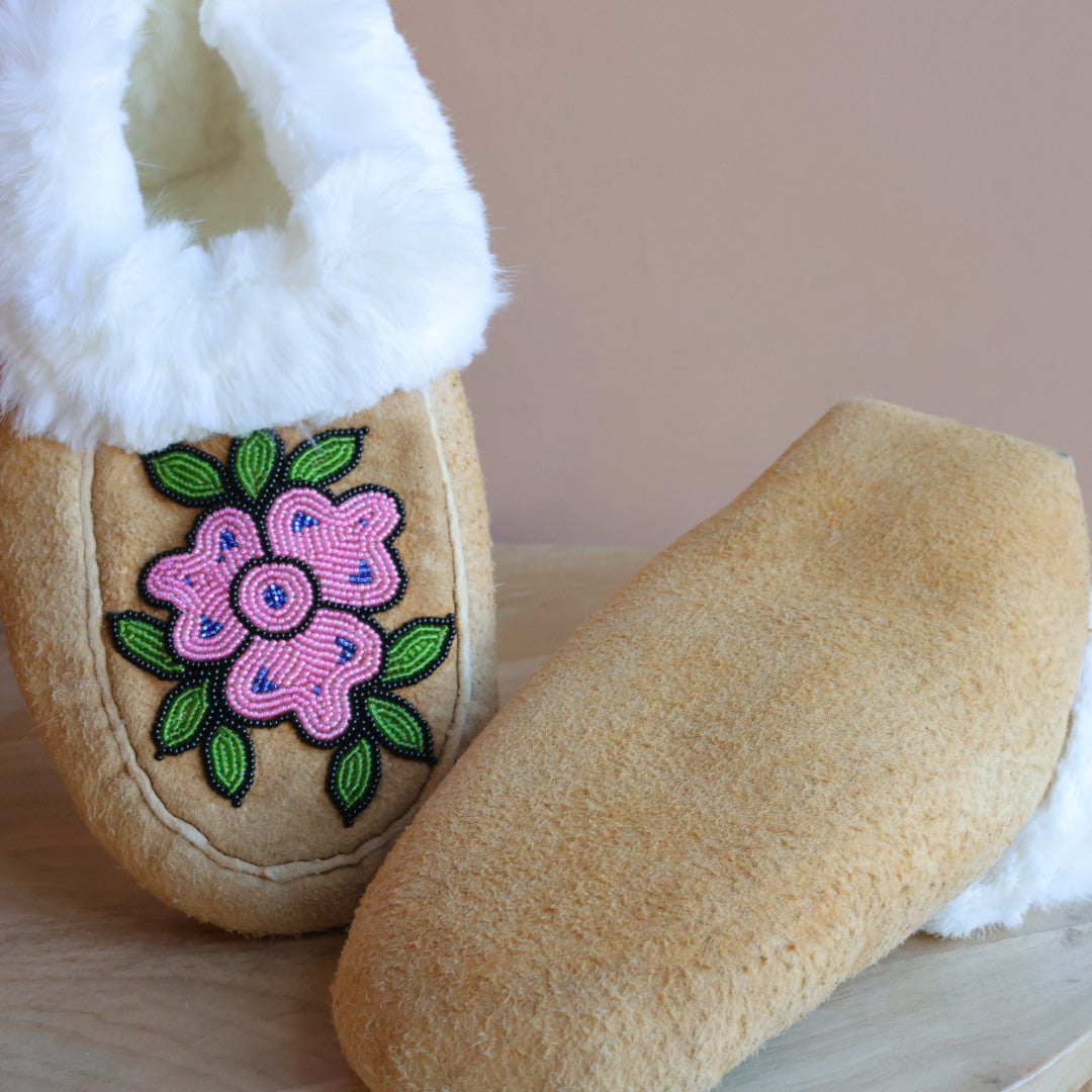 Emily J. Pink 3-Petal Floral Moose Hide Moccasins