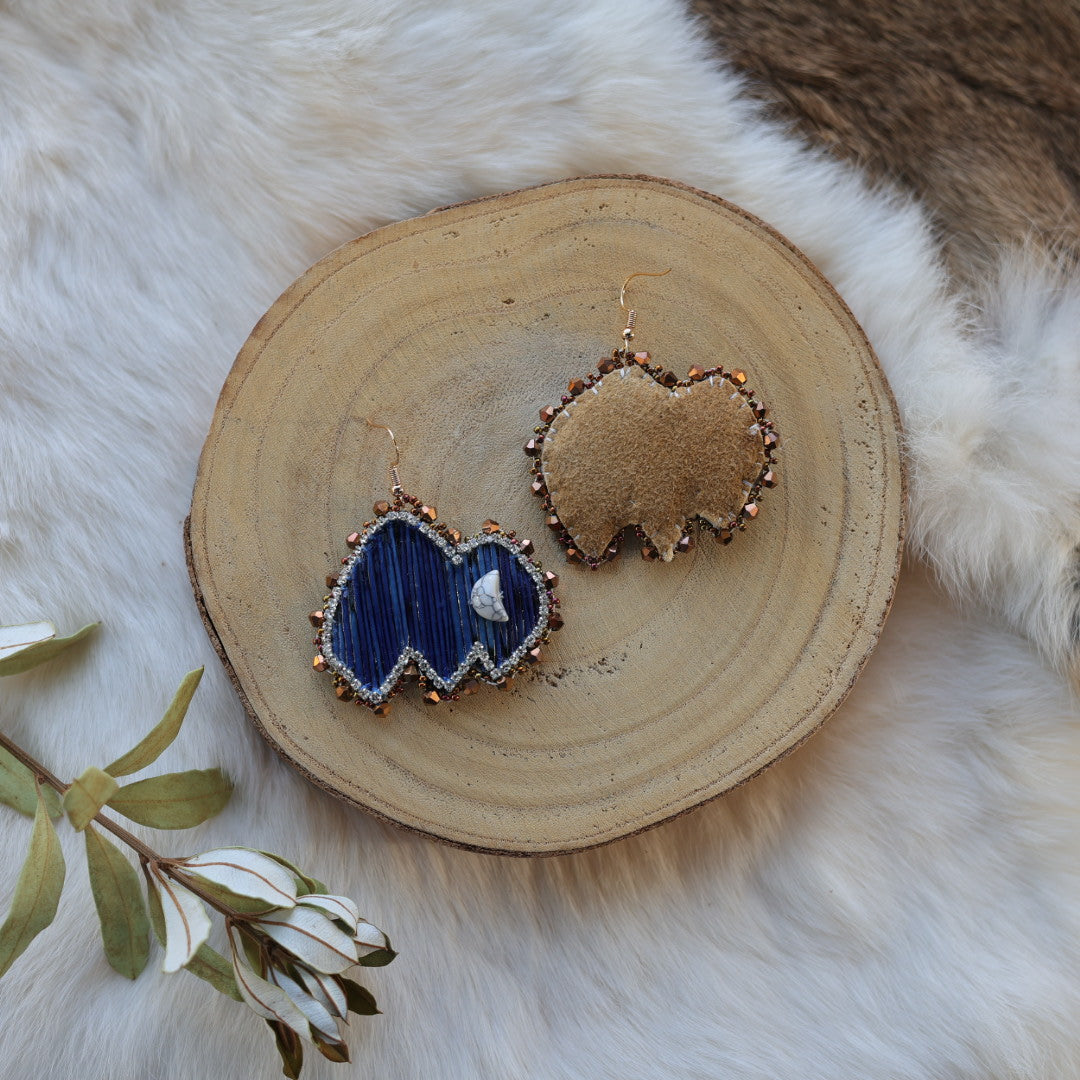 Mercedes G. Moody Blue Quill Bison Drop Earrings