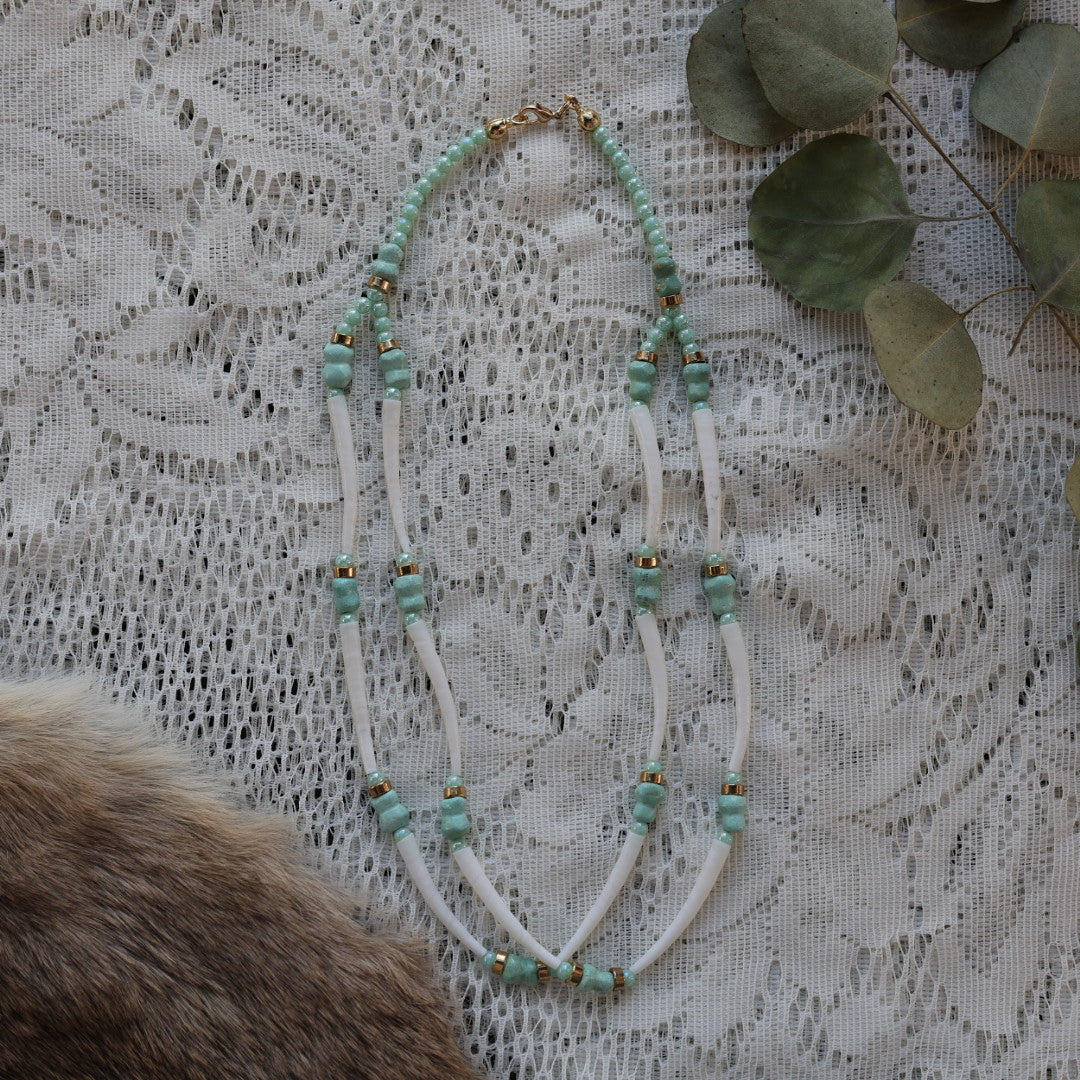 Prairie Sage Beadwork Bone Cut Turquoise & Dentalium Set