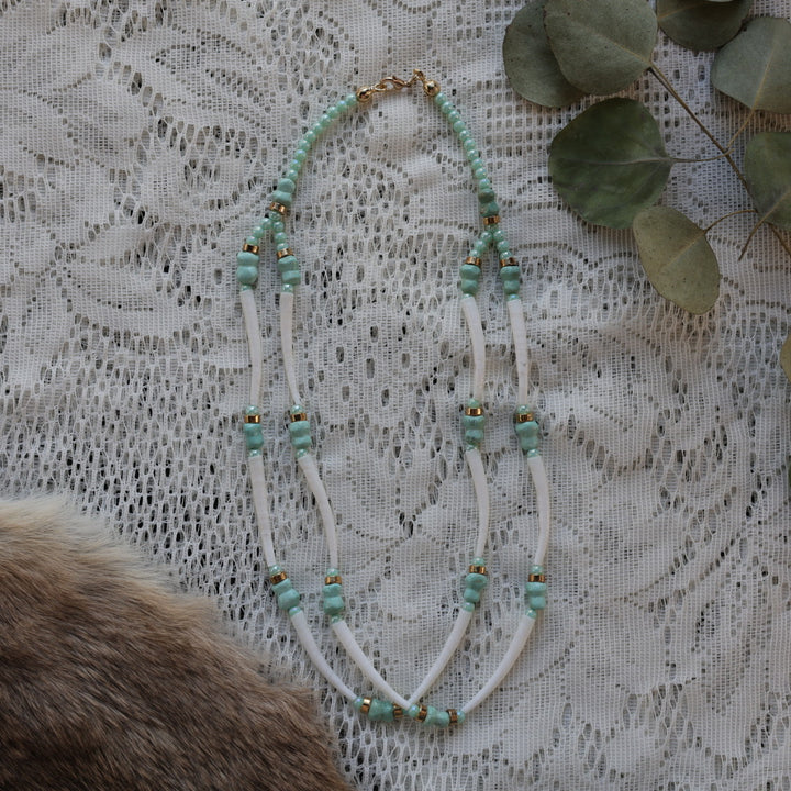 Prairie Sage Beadwork Bone Cut Turquoise & Dentalium Set