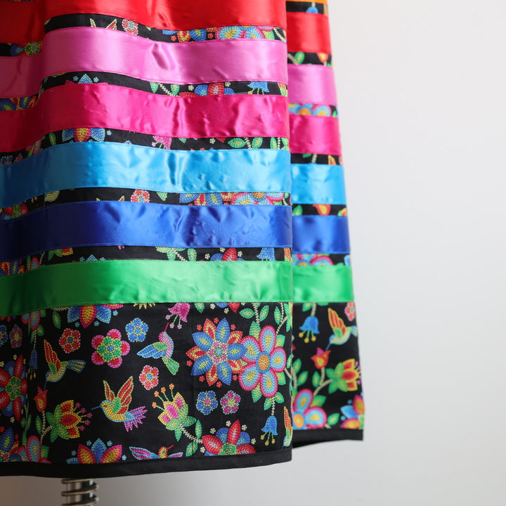 Phoenyx Designs Black Beaded Floral Ribbon Skirt