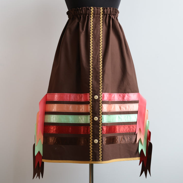 Vi's CREE-ations Brown Button Panel Ribbon Skirt