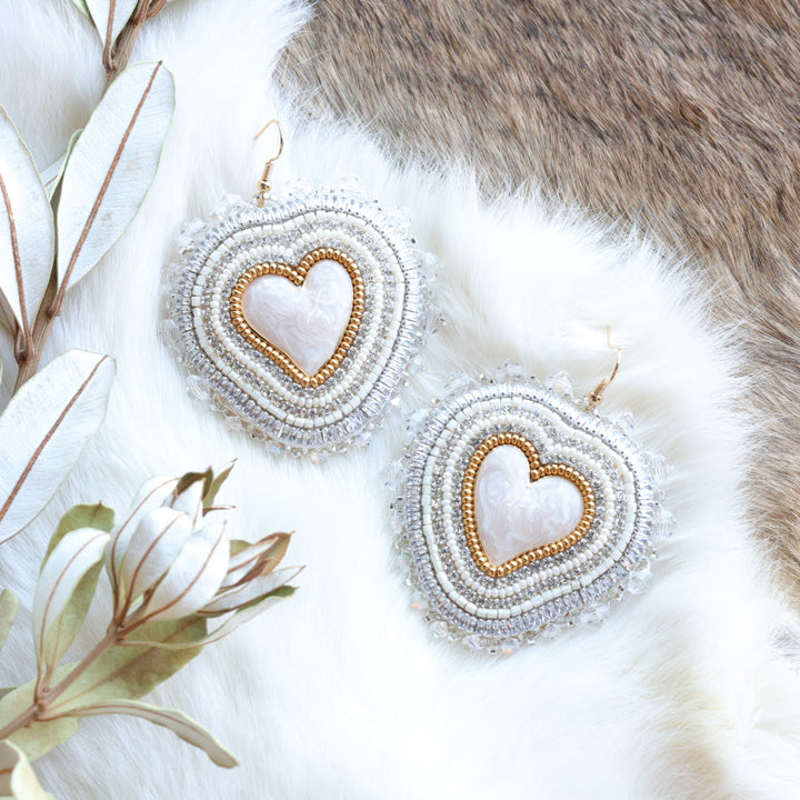 Pieces of Work by Mercedes Beaded Heart Earrings