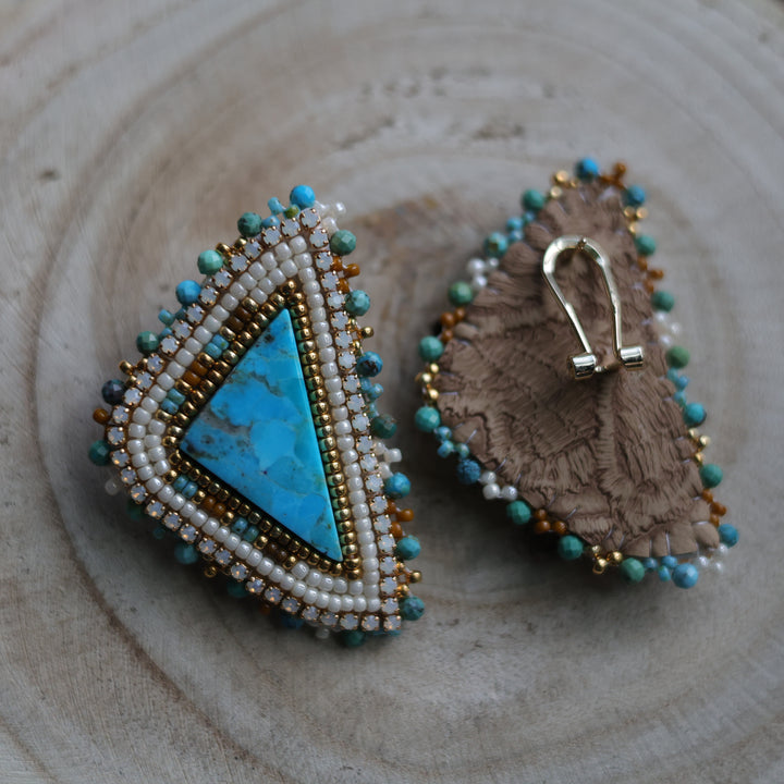 Prairie Sage Beadwork Turquoise Triangle Beaded Earrings