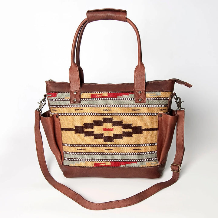 LS Western Tan Saddle Blanket Large Leather Tote