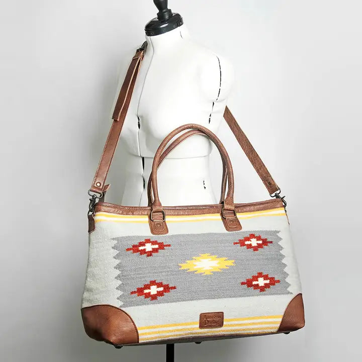 LS Western Grey Wool &amp; Leather Oversized Weekender Tote