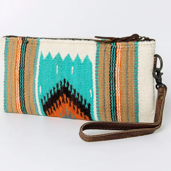 LS Western Teal &amp; White Saddle Blanket Wristlet