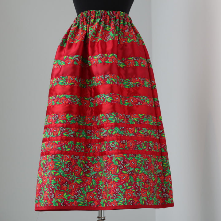 Carol B. Echoes of the Moon Red Floral Ribbon Skirt