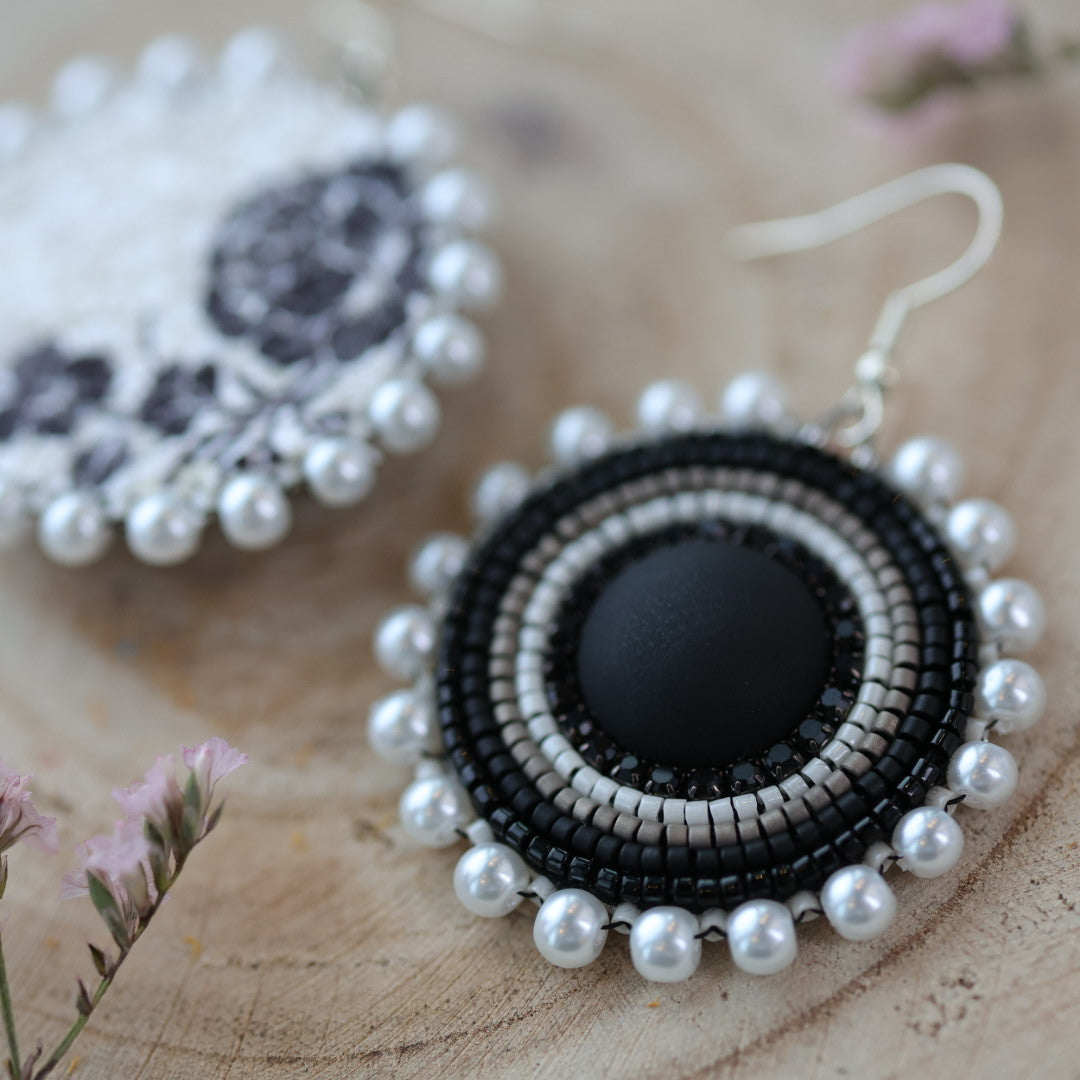 Sweetgrass Woman Creations Greyscale Beaded Earrings