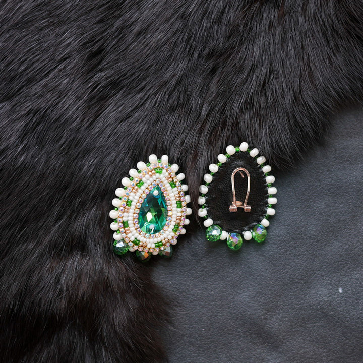 Helen O. Beaded Green Teardrop Earrings